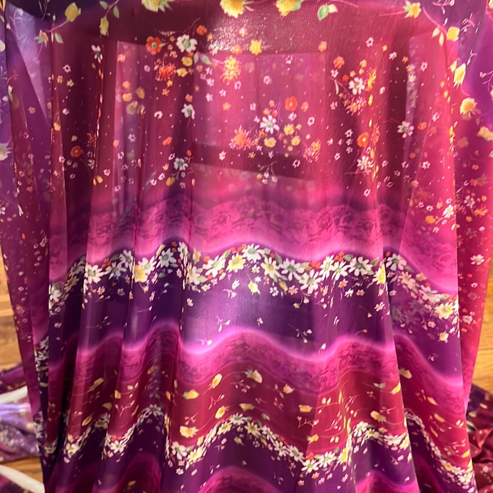 3 yards of fuchsia & purple floral stripe nylon sheer knit fabric